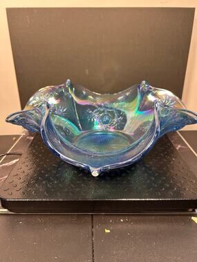 iridescent blue glass Fenton Art Glass Pineapple Bowl